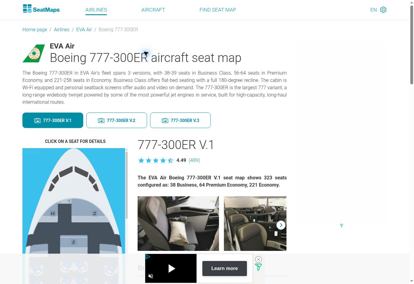 SeatMaps Kabinenplan EVA Air Boeing 777-300ER mit Business und Premium Economy